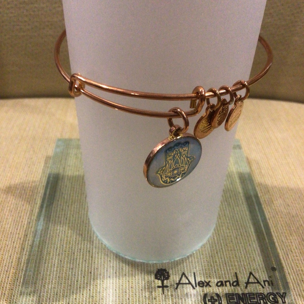 Alex And Ani “Hand of Fatima” Art Infusion Rose Gold Charm Bangle Bracelet